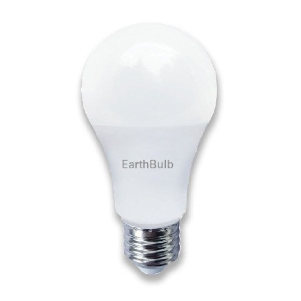 A single EarthBulb A19 14W Dimmable 2700k Warm White LED light bulb on a white background
