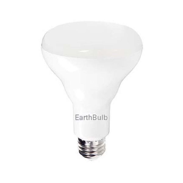 A single Earthbulb Floodlight BR30 Dimmable 65W Warm White light bulb on a white background
