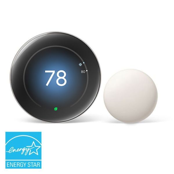 Google Nest Learning Thermostat (4th gen) includes Nest Temperature Sensor (2nd gen) - Polished Silver